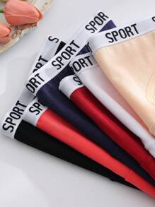 6pcs/Pack Mid-Waist Solid Color Women's Comfortable Sweet Cute Candy Color Letter Print Panties, Basic Black & White Underwear - Multicolor - View 3