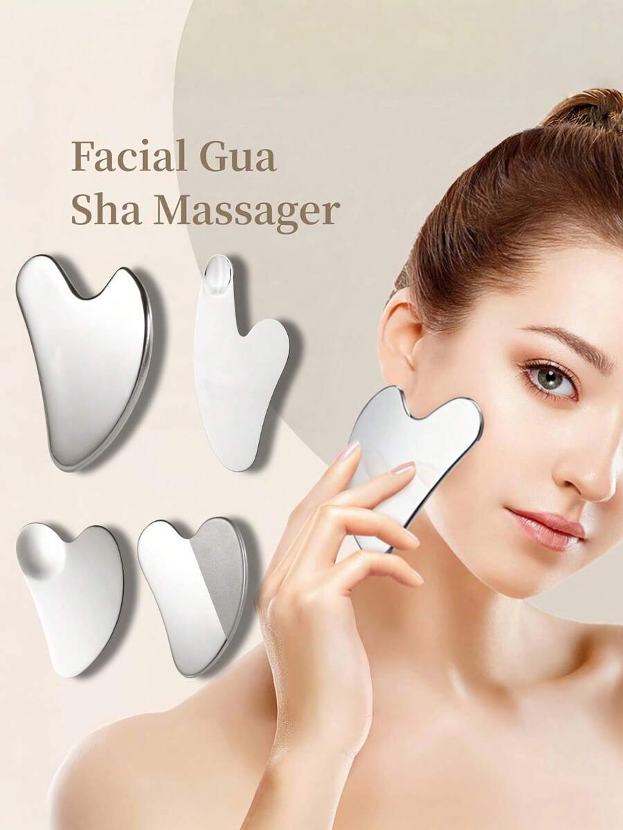 Zestaw 1/2/4/8 szt./narzędzi Gua Sha do twarzy, narzędzia kosmetyczne Gua Sha do twarzy ze stali nierdzewnej 304, poprawiają krążenie i ujędrniają skórę, masażer do twarzy, oczu, nóg, narzędzia do masażu, uroda, produkty do pielęgnacji skóry, spa, pielęgnacja, narzędzia do pielęgnacji skóry, pielęgnacja twarzy, akcesoria dla kosmetologów, masaż, narzędzie do masażu twarzy, wałek do masażu twarzy