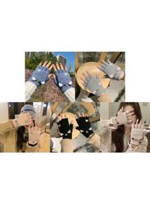 Cute Cat Ear Design Knitted Touchscreen Gloves, Flip Top Warm Glove For Women Students Autumn Winter - Cat Ears Label Gloves - View 8