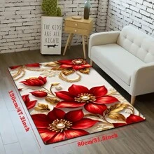 1 件圣诞主题红花地毯，适用于卧室、客厅、浴室、厨房