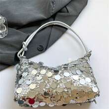 Bolso de mano con lentejuelas para mujer, bolso de hombro todo en uno, ideal para fiestas, clubes, bodas y bailes. - Plateado - Ver 5