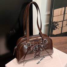 时尚女士手提包，2024 新款独特款式法棍包，带蝴蝶结装饰，单肩包/腋下包 - 咖啡棕 - 查看 12