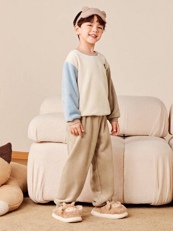 mini bala Conjunto de pijamas de niños y niñas con forro polar reversible para el hogar, pijamas gruesos de invierno para bebés