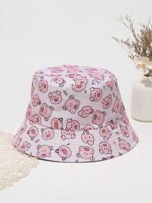 1 pieza Sombrero de cubo con diseño de cerdo lindo, sombrero de sol de moda unisex para playa y exterior de verano, sombrero de cubo - cerdito - Ver 9