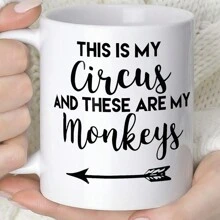 1 pieza Taza cerámica negra y blanca con gráfico de texto de 360ml, taza de café redonda, unisex, para viajes o campamentos, regalo personalizado para cumpleaños y vuelta al colegio