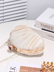 Túi cầm tay xếp ly bằng vải satin, Túi đeo chéo kim cương sang trọng có dây xích, Thích hợp cho đám cưới, tiệc tùng, khiêu vũ, hộp đêm, quà tặng sinh nhật và ngày lễ tình nhân, phụ kiện váy dạ hội, túi đựng mỹ phẩm - Màu be - Xem 8