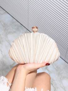 Túi cầm tay xếp ly bằng vải satin, Túi đeo chéo kim cương sang trọng có dây xích, Thích hợp cho đám cưới, tiệc tùng, khiêu vũ, hộp đêm, quà tặng sinh nhật và ngày lễ tình nhân, phụ kiện váy dạ hội, túi đựng mỹ phẩm - Màu be - Xem 4