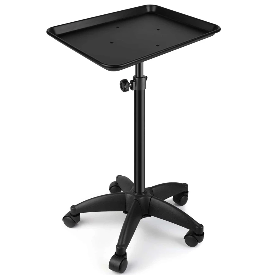 Carrito de bandeja de salón con ruedas, carrito de altura ajustable utilizado para salón de belleza, spa, mesa de trabajo de tatuaje y almacenamiento de peluquería, bandeja de salón, estación de salón, bandeja de tatuaje, bandeja de salón con ruedas, bandeja de estilista - Negro - Ver 1