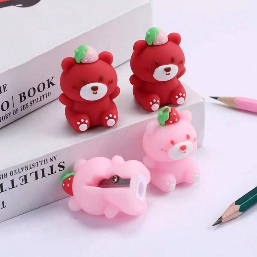 卡通铅笔刀，可爱软 PVC 熊形铅笔刀，儿童学习用品 - 彩色 - 查看 1