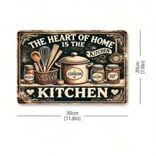 8"X12" Vintage Metal Sign "The Kitchen Is The Heart Of The Home" - Waterproof Dustproof Wall Decor, Suitable For Kitchen, Dining Room, Bar, Cafe, Garage Decoration,Home Decor ,Room Decor,Wall Decor Gifts Birthday Graduation Kitchen Decor - Multicolor - View 2