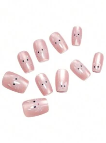 Monina 24 piezas de uñas postizas de diseño de gato corto, lindas y frescas, favorecedoras, de moda, puntas de uña versátiles, regalo ideal para niñas, adecuado para la escuela y la oficina
