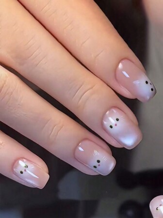 Monina 24 st korta kattdesignade press-on-naglar, söta och fräscha, smickrande, moderiktiga, mångsidiga nageltips, perfekt present till tjejer, lämpliga för skola och kontor.