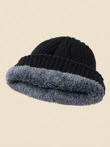 1 件男女通用骷髅贴片纯色针织帽，男女冬季保暖厚衬里柔软舒适简约时尚帽子，适合寒冷天气冬季圣诞帽男士无檐滑雪帽 - A - 查看 3