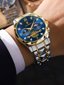 POEDAGAR 1pc Classic Quartz Chronograph Wrist Watch For Men, Water Resistant With Gift Box