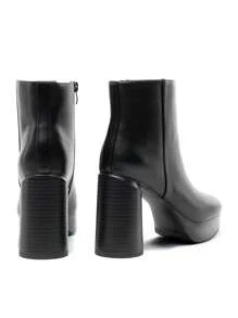 Women's Retro-Modern Square Toe Chunky Round Heel Ankle Boots With Lightweight Platform, Perfect For Daily Outings - BLACK-PU - View 6