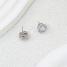 1 Pair Cubic Zirconia Heart-Shaped Stud Earrings In Red, Black And White, Luxury Fashion, Minimal Design For Daily Wear, Jewelry Gift For Women Valentines,Mom,Mother,Mother's Day,Gift