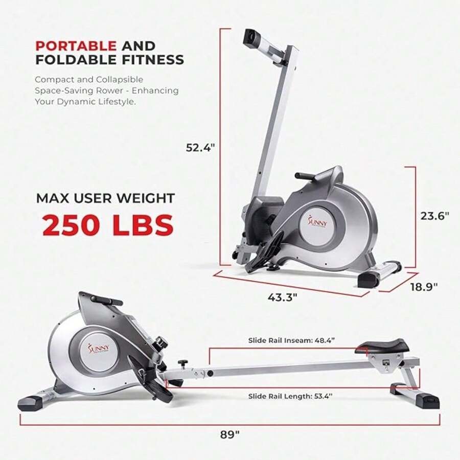 Magnetic Rowing Machine With Extended Slide Rail, Full-Body Workout ...