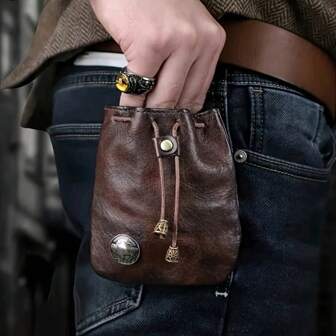 1 pieza Bolso de cinturón de estilo vikingo de cuero genuino, monedero pequeño, tarjetero, bolso de almacenamiento pequeño, regalo de Navidad, regalo de Acción de Gracias, regalo vintage para hombres