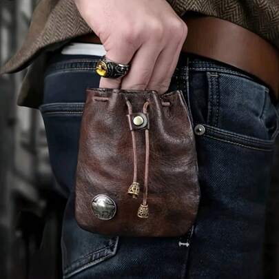 1 bucată Pachet de talie în stil viking Mini husă pentru chei din piele naturală Suport carduri Poșetă mică de depozitare Cadouri de Crăciun Cadouri de Ziua Recunoștinței Cadouri vintage pentru bărbați