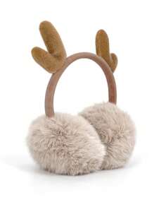 Orejeras con cuernos de Navidad, orejeras plegables ajustables cálidas y a prueba de viento de felpa para otoño/invierno - Caqui - Ver 8
