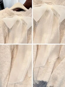 JIANHU Jersey de mujer con lazo dulce y hueco - Albaricoque - Ver 7