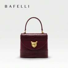 BAFELLI HANDBAG 2024 WOMEN'S NEW CROSSBODY LEATHER PURSE EVENING BAG CROCODILE GRAIN DESIGNER BUCKET CAT LUXURY BRAND FASHION - RƯỢU VANG ĐỎ - Xem 1