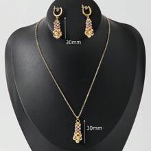 dazzdelic Set de 2 piezas: Collar y aretes tejidos a mano con cuentas geométricas de 3 colores, elaborado artesanalmente en Italia, para uso diario de las mujeres