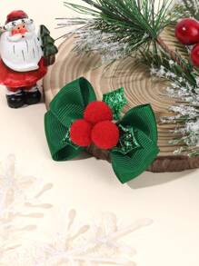 2个圣诞礼物发夹，适合女孩，冬青蝴蝶结发夹，绿色罗缎丝带蝴蝶结鳄鱼夹，可爱迷你圣诞冬青水果蝴蝶结发卡，适合圣诞庆祝派对礼物，女士时尚发饰 - 彩色 - 查看 4
