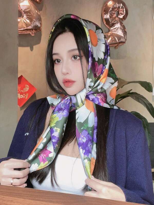 Elegante bandana stile francese pastorale, sciarpa quadrata di grandi dimensioni, scialle, fascia per capelli, stola per donna, adatta per primavera/autunno, dallo stile retrò e sofisticato