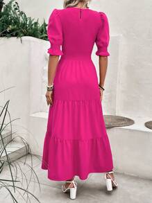 Women's Summer Dress Casual Crewneck Short Sleeve Smock Boho Flowy Dress Spring Summer Holiday Vacation Valentine Going Out Outfits - Màu Hồng Tươi - Xem 2