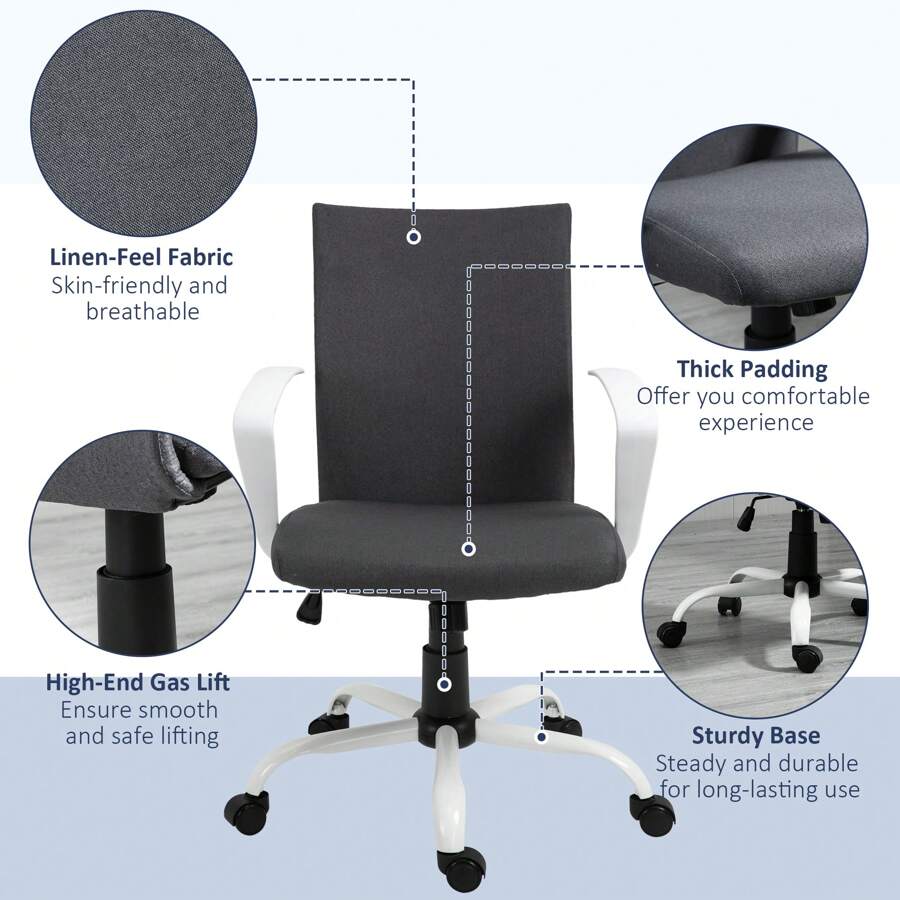 Kleankin Vinsetto Office Chair Linen Swivel Computer Desk Chair Home
