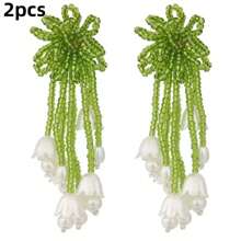 2pcs Elegant Party Earrings Tassel Bead Lily Of The Valley Earrings, Fashionable And Luxurious Women's Wedding Bridal Accessories Party Party Party Earrings - Multicolor - View 7