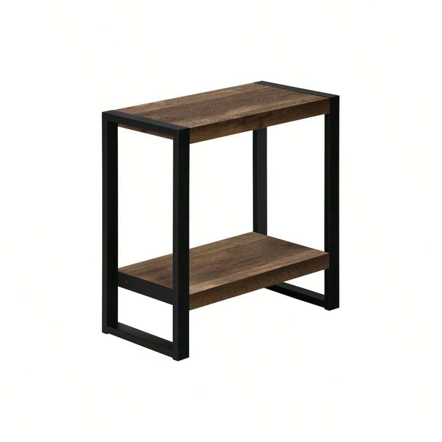 Mesa auxiliar, mesita de noche, lámpara para sala de estar o dormitorio, de laminado marrón y metal negro de estilo industrial - MARRÓN como en la foto - Ver 1