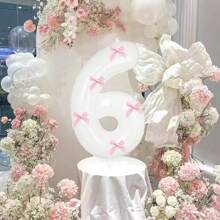 40" roze strikdecoratie witte cijfers folie ballonnen 0-9, roze strikdecoratie, geschikt voor verjaardagsfeestjes, Valentijnsdag, jubileum, bruiloft, Kerstmis, nieuwjaarsdecoratie