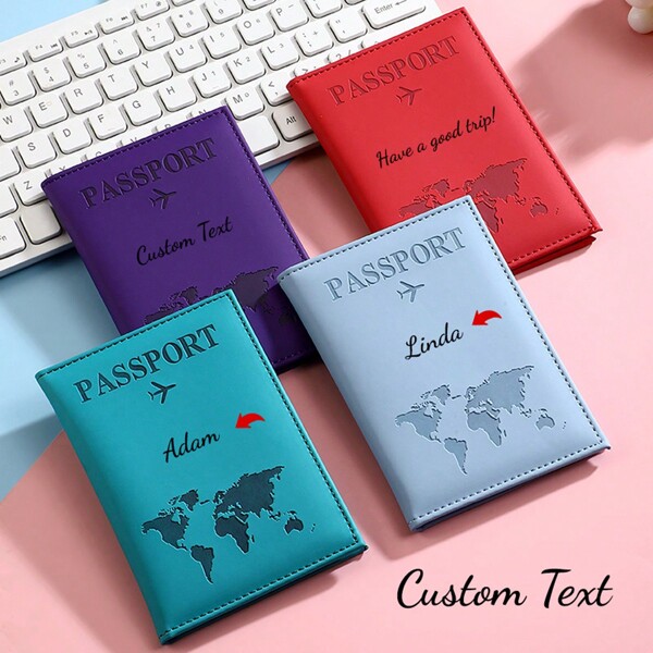 1 PC Customized Name Passport Holder, Multicolor PU Leather Passport Cover, Overseas Travel Flight Passport Bag, Outdoor Vacation Travel Accessories, Travel ID Holder, Ideal Gift For Students Back To School