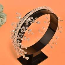 1pc Crystal & Diamond Decor Handmade Beaded Bridal Hair Hoop, Suitable For Wedding, Party, Birthday Events Valentine's Day Accessories - Multicolor - View 3