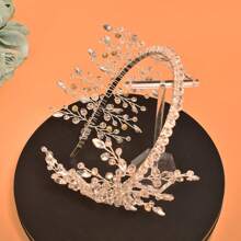 1pc Crystal & Diamond Decor Handmade Beaded Bridal Hair Hoop, Suitable For Wedding, Party, Birthday Events Valentine's Day Accessories - Multicolor - View 8