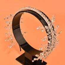1pc Crystal & Diamond Decor Handmade Beaded Bridal Hair Hoop, Suitable For Wedding, Party, Birthday Events Valentine's Day Accessories - Multicolor - View 4