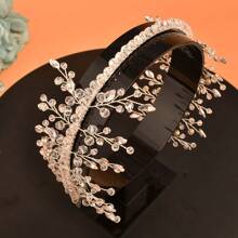 1pc Crystal & Diamond Decor Handmade Beaded Bridal Hair Hoop, Suitable For Wedding, Party, Birthday Events Valentine's Day Accessories - Multicolor - View 5