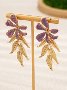 Fashionable Floral Leaf Design Earrings For Women, Elegant & Refined Lavender Color - Mauve Purple - View 2