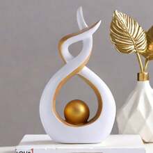 2/1 Pc White Gold Home Decor Accent Ceramic Statue Abstract Sculptures Centerpieces Mid Century Modern Decor For Tables Coffee Table Top Decorations For Living Room Desktop Shelf Dining Room Kitchen Birthday Gifts Graduation