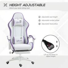 Vinsetto Computer Gaming Chair, PU Leather Desk Chair With Footrest, Swivel Task Chair With 135° Reclining Back And Lumbar Support, PC Chair For Adults - Purple - View 4