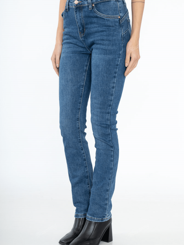 Jeans retos de cintura alta para mulheres, corte justo, versátil e casual, azul escuro