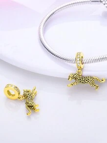 STYFNE 1pc Gold Series Insect, Leopard, Carousel, Cactus, Round Alphabet Pendant Charm Necklace, Daily Small Gift For Girlfriend Or Best Friend, Handmade DIY Jewelry - Silver - View 16