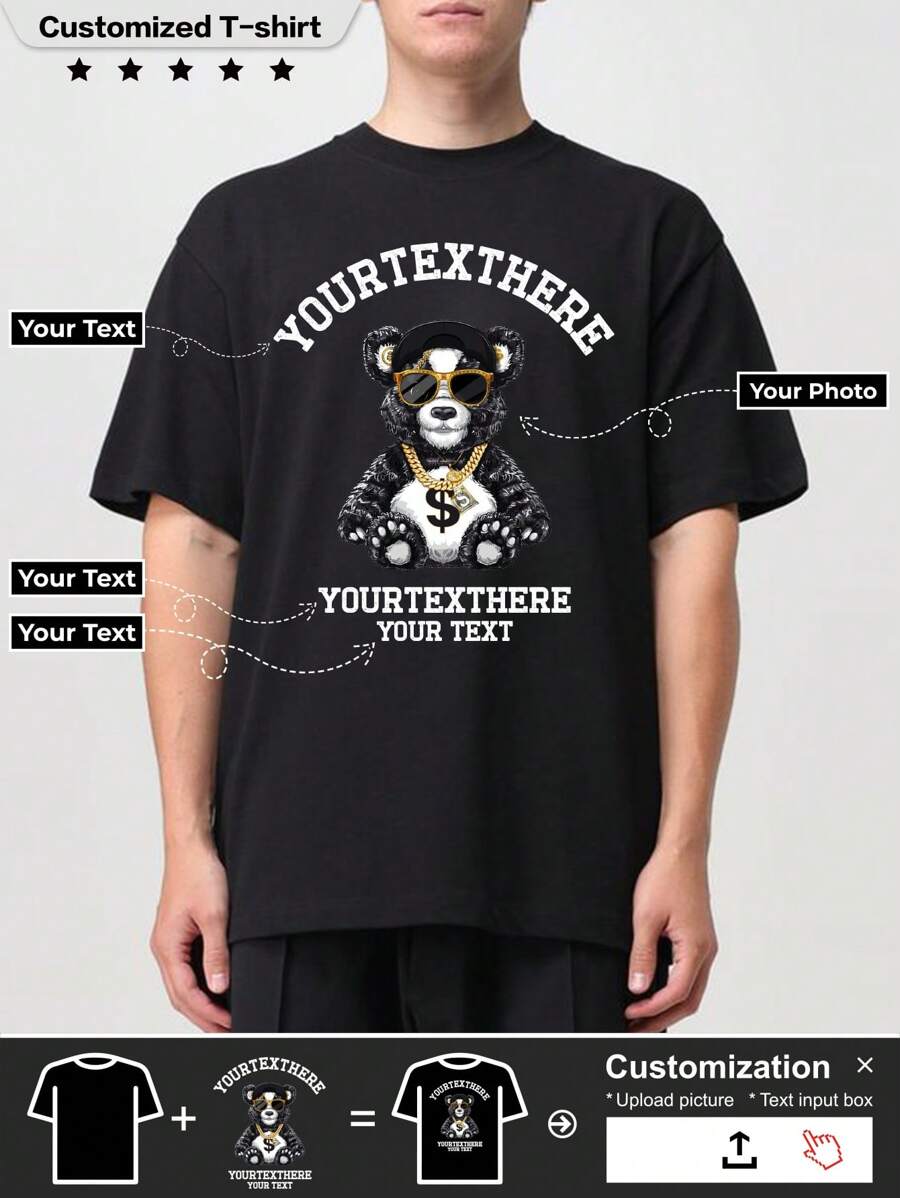 A Personalized Gift, Thanksgiving, Christmas, Custom Boyfriend Style Men's T-Shirt - Add Your Own Image (Girlfriend, Boyfriend, Family Photo, Selfie) To Design Your Own Personalized Printed T-Shirt - Black - View 1