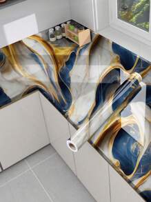 1 件大理石镀金图案壁纸厨房防油贴纸自粘式撕贴耐高温耐油厨房台面贴纸橱柜表面翻新墙贴、贴纸、墙贴花、乙烯基贴花用于家庭装饰、春季装饰品让您的家焕然一新、拉玛装饰贴纸 - 彩色 - 查看 2