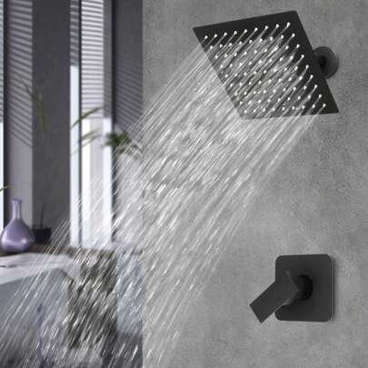 OUKANING 8" Black Shower Faucet Set Bathroom Rain Shower System Shower Trim Kit W/ Valve