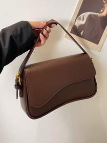 1 chiếc Túi đeo vai thời trang hợp thời trang bằng da PU màu trơn, thích hợp để đựng điện thoại và ví - Cà phê nâu - Xem 3
