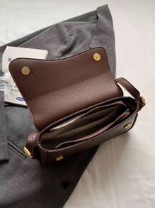 1 chiếc Túi đeo vai thời trang hợp thời trang bằng da PU màu trơn, thích hợp để đựng điện thoại và ví - Cà phê nâu - Xem 9