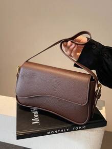 1 chiếc Túi đeo vai thời trang hợp thời trang bằng da PU màu trơn, thích hợp để đựng điện thoại và ví - Cà phê nâu - Xem 8